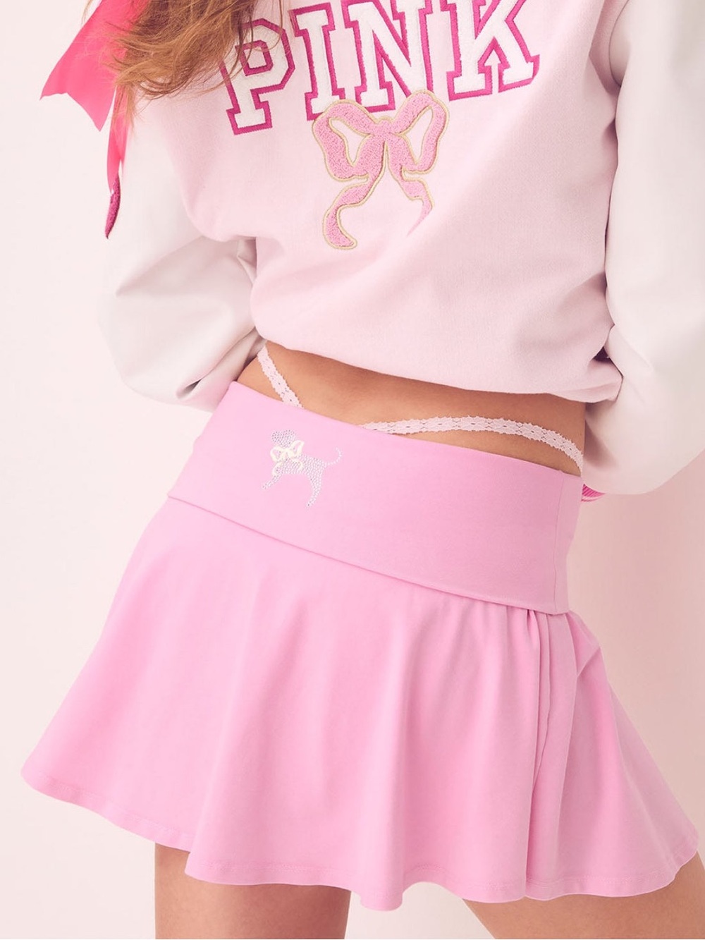 PINK X LOVESHACKFANCY COTTON FOLDOVER FLIRTY SKIRT